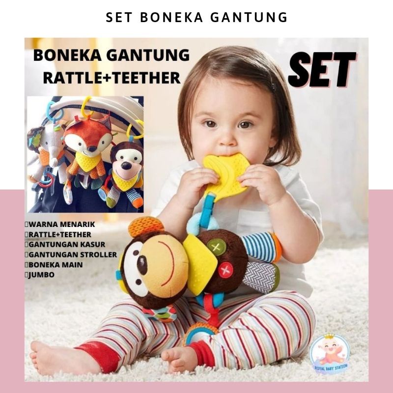 Mainan Set Boneka Gantung Rattle Teether Jumbo Seri ANIMAL