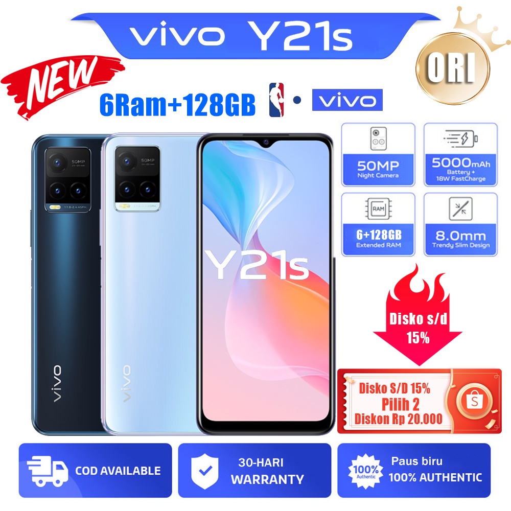 Original hp vivo Y21s ram 6 128 gb handphone murah hp