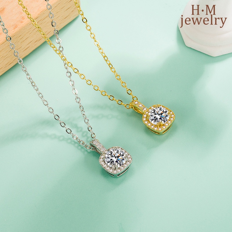Kalung Rantai Klavikula Bahan S925 Silver Bentuk Persegi Aksen Berlian