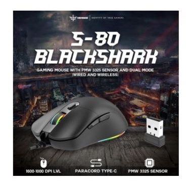 Mouse gaming Nyk nemesis wired type-c wireless 2.4ghz mode optical 10000dpi 7d rgb s-80 Black shark s80 blackshark