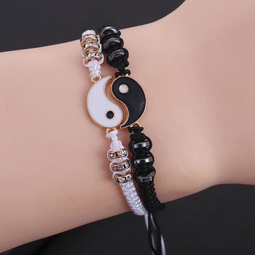 2Pcs Set Gelang Tali Magnet Pria Wanita Teman Pasangan Gadis Hitam Couple