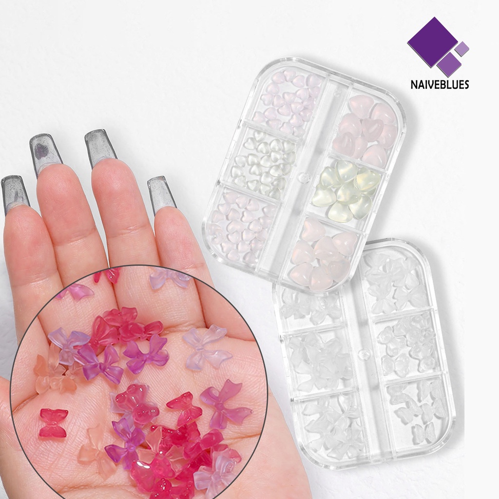 Naiveblue 1 Kotak / Set Hiasan Kuku 6 Sekat Bahan Resin Untuk Nail Art / Manicure