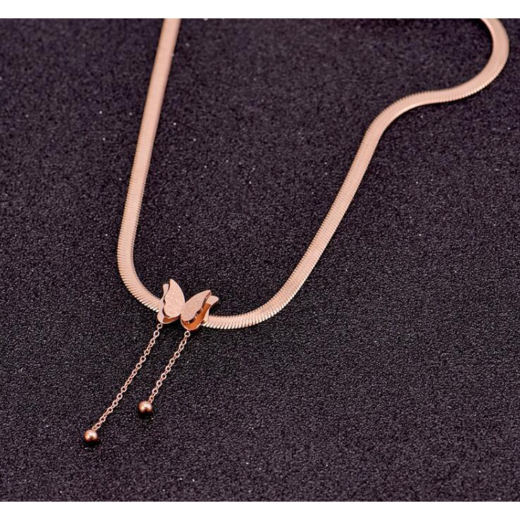 Kalung Rantai Klavikula Liontin Kupu-Kupu Rumbai Bahan titanium steel plated 18K rose gold