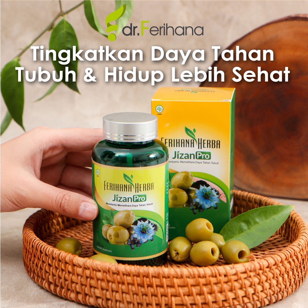 Jizan Pro by Ferihana Herba Merupakan Kapsul Suplemen Kesehatan yang mampu Meningkatkan Daya Tahan Tubuh bahkan Kesuburan dan juga bisa untuk Mengatasi Radang Tenggorokan, Hipertensi, Diabetes, Kolesterol, Terapi Pendaping Kanker BPOM