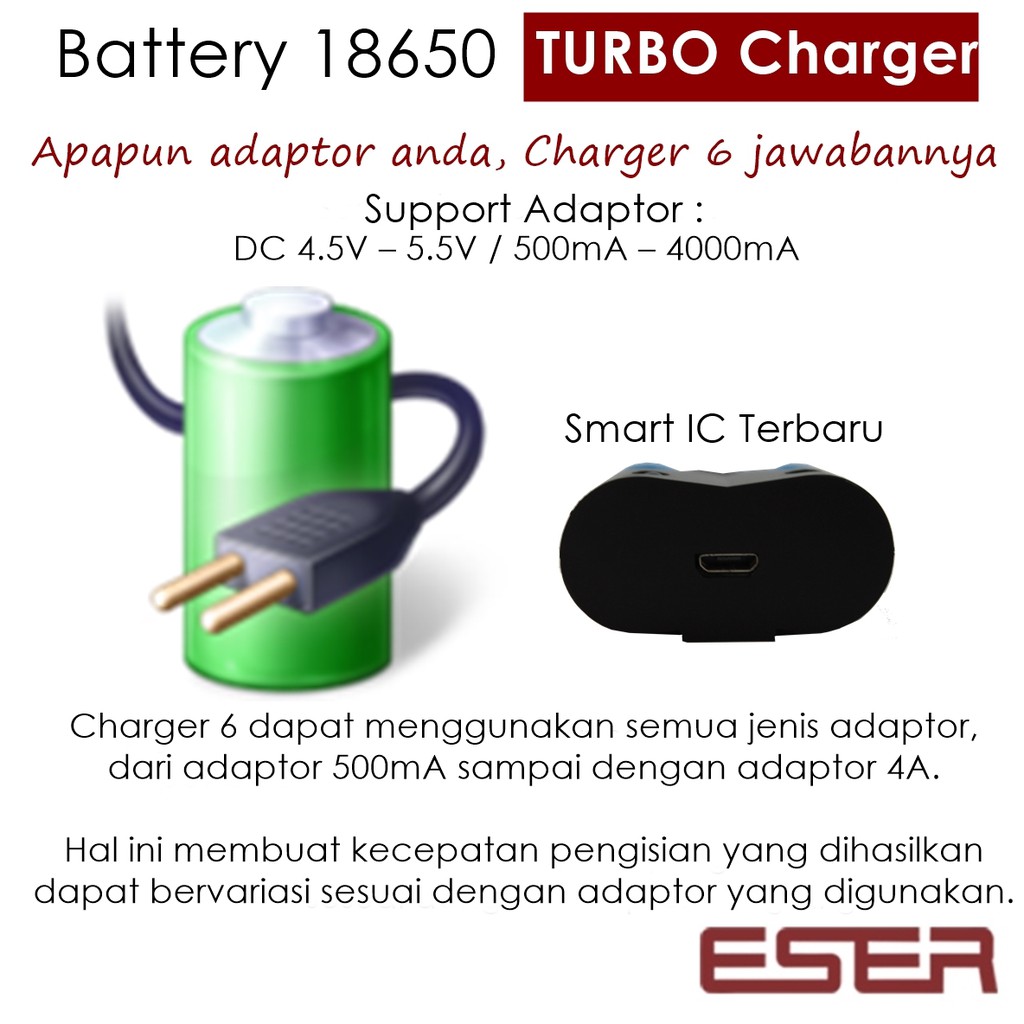 CHARGER 18650 + TEMPAT BATTERY ELEGANT EAGLE 6 untuk tipe BATERAI 18650 ( batre VAPOR VAPE )