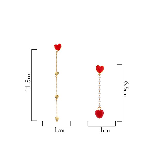 LRC Anting Tusuk Fashion Red Love Asymmetric Earrings D50745