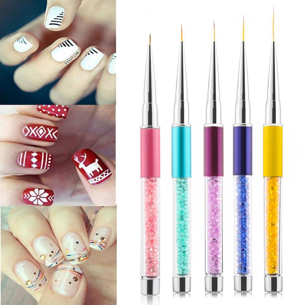 Top Nail Liner Pen Gaya Perancis Baru Pegangan Kristal Gambar Garis Grid Stripe