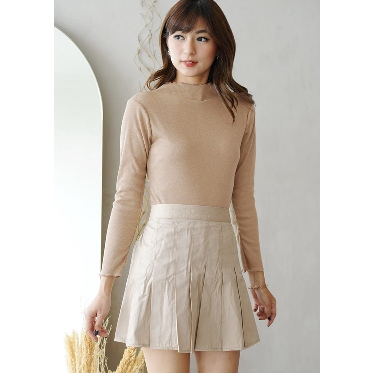 Knit Longsleeve Top - Baju Atasan Wanita Turtleneck Lengan Panjang | Kaos perempuan bahan rib textur