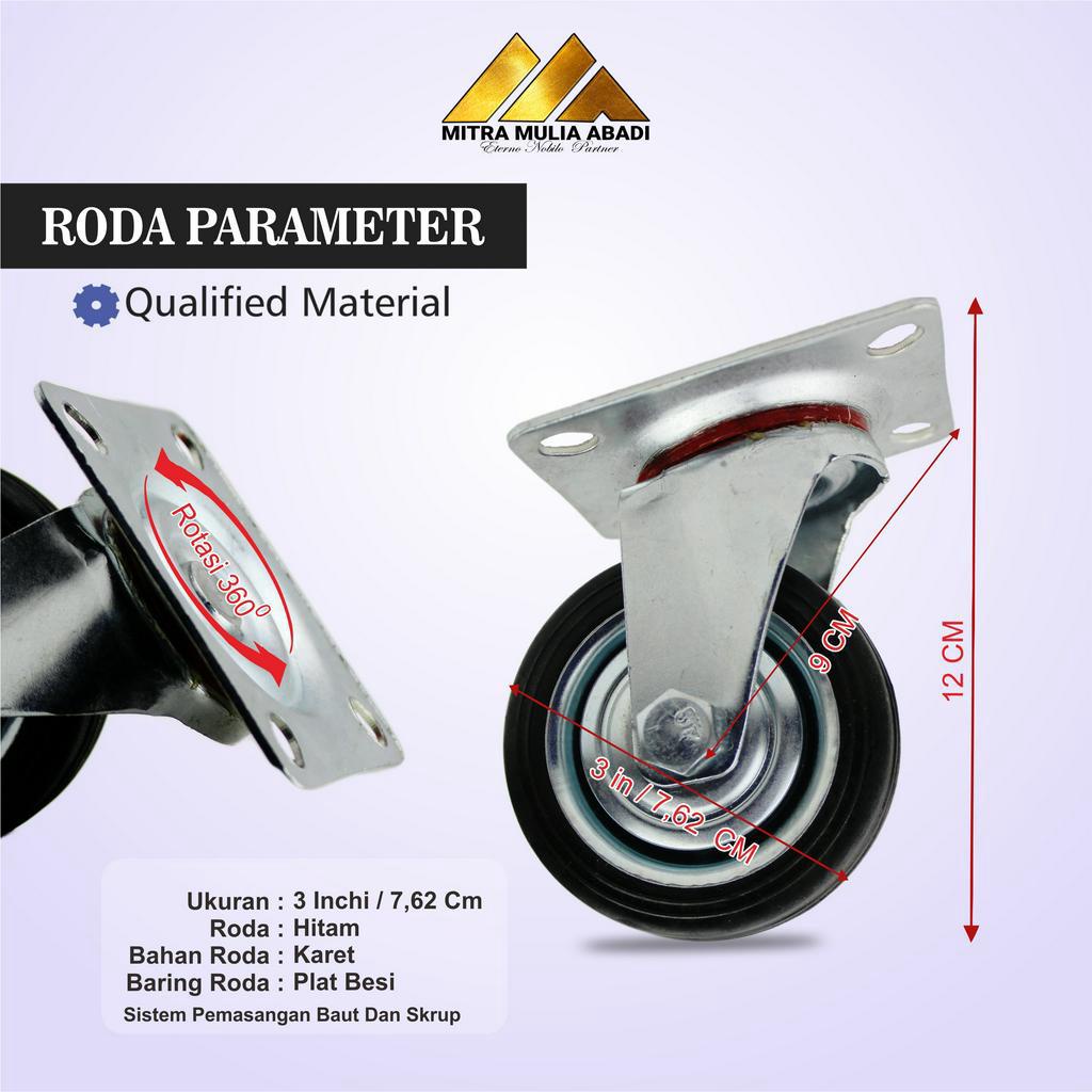 Roda Karet stop and go 3&quot; Roda Etalase Swifel 3 Inch 75 mm