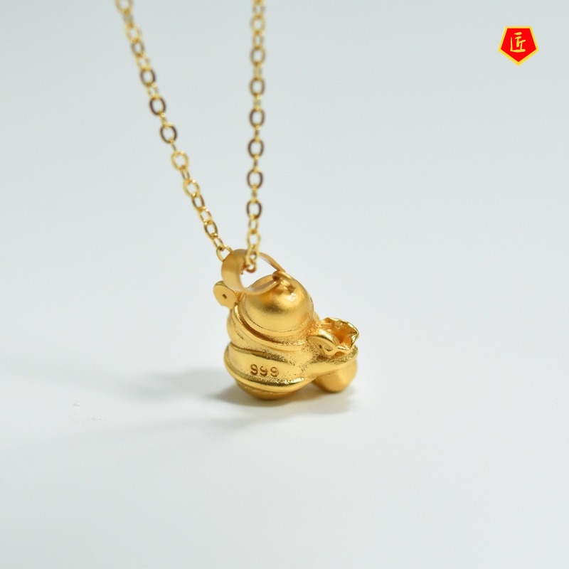 [Ready Stock]God of Wealth Gold Pendant Color Paint Necklace for Women