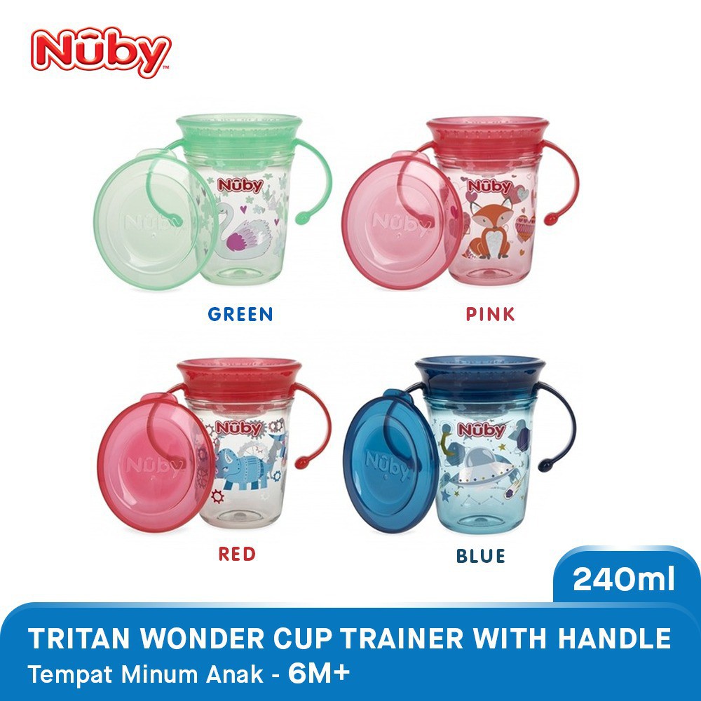 Nuby Tritan 360 Wonder Glitter Cup Trainer With Handle Gelas Bayi 240 ml - Pilih Warna