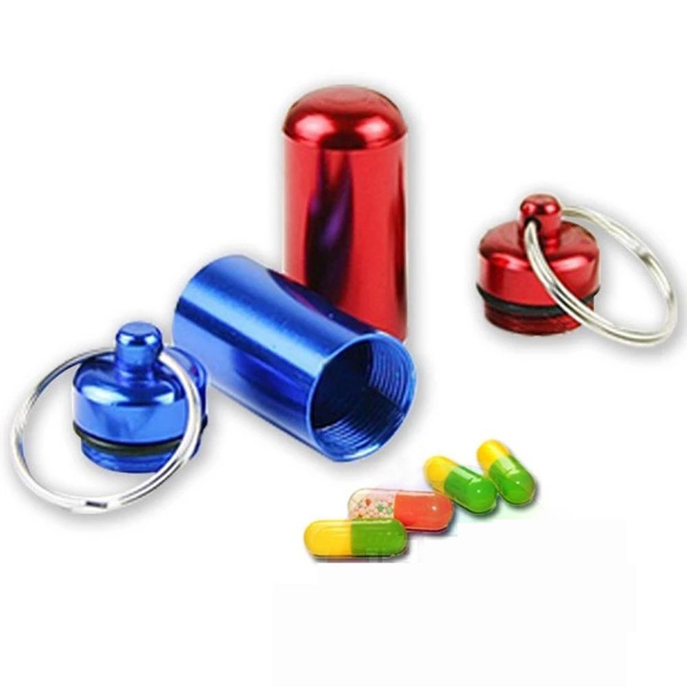 REBUY Functional Mini Aluminum Emergency Pill Case Box Keychain Waterproof Bottle Convenient Container Holder Hot Sale Keyring/Multicolor