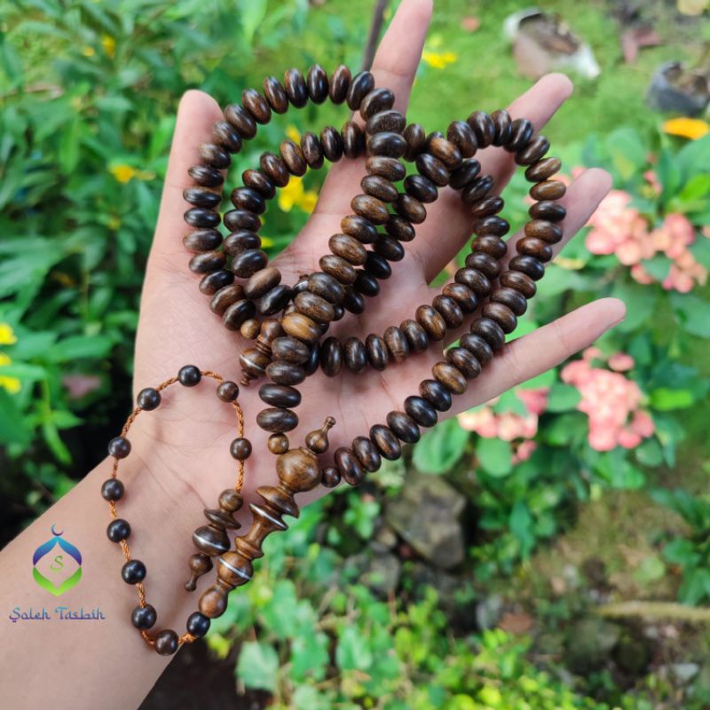 Tasbih Kayu Galih Kemuning Hitam Motif Pipih, Size 7mm x 12mm_Original