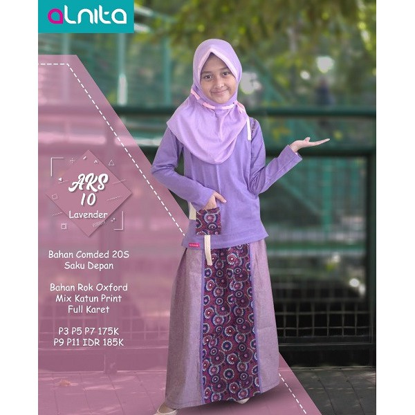 GAMIS ANAK ALNITA AKS 10 LAVENDER SETELAN ATASAN + ROK FASHION MUSLIMAH