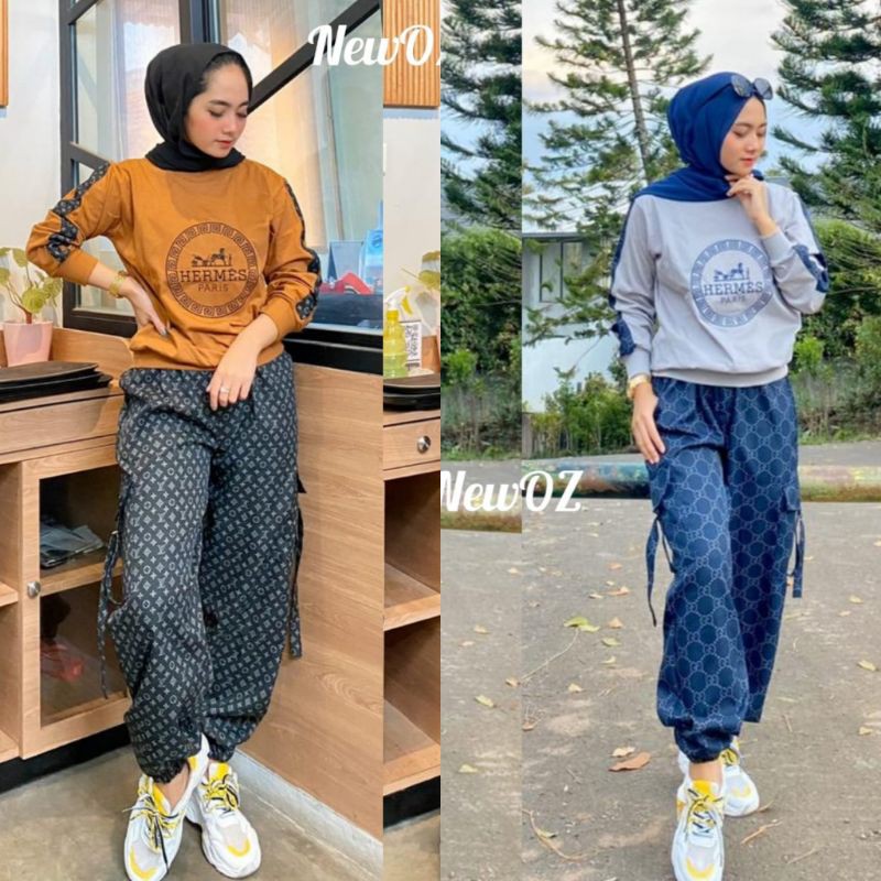 KNY setelan celana cargo printing bordir hrmess real pict original new oz by zlve design