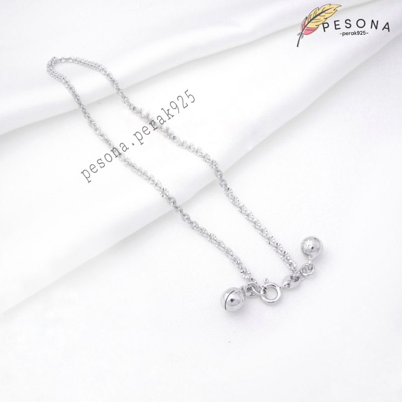 GELANG KAKI PERAK ASLI SILVER 925 LAPIS EMAS - MODEL RANTE NORI UKIR+ KERINCING - PERHIASAN PERAK - 