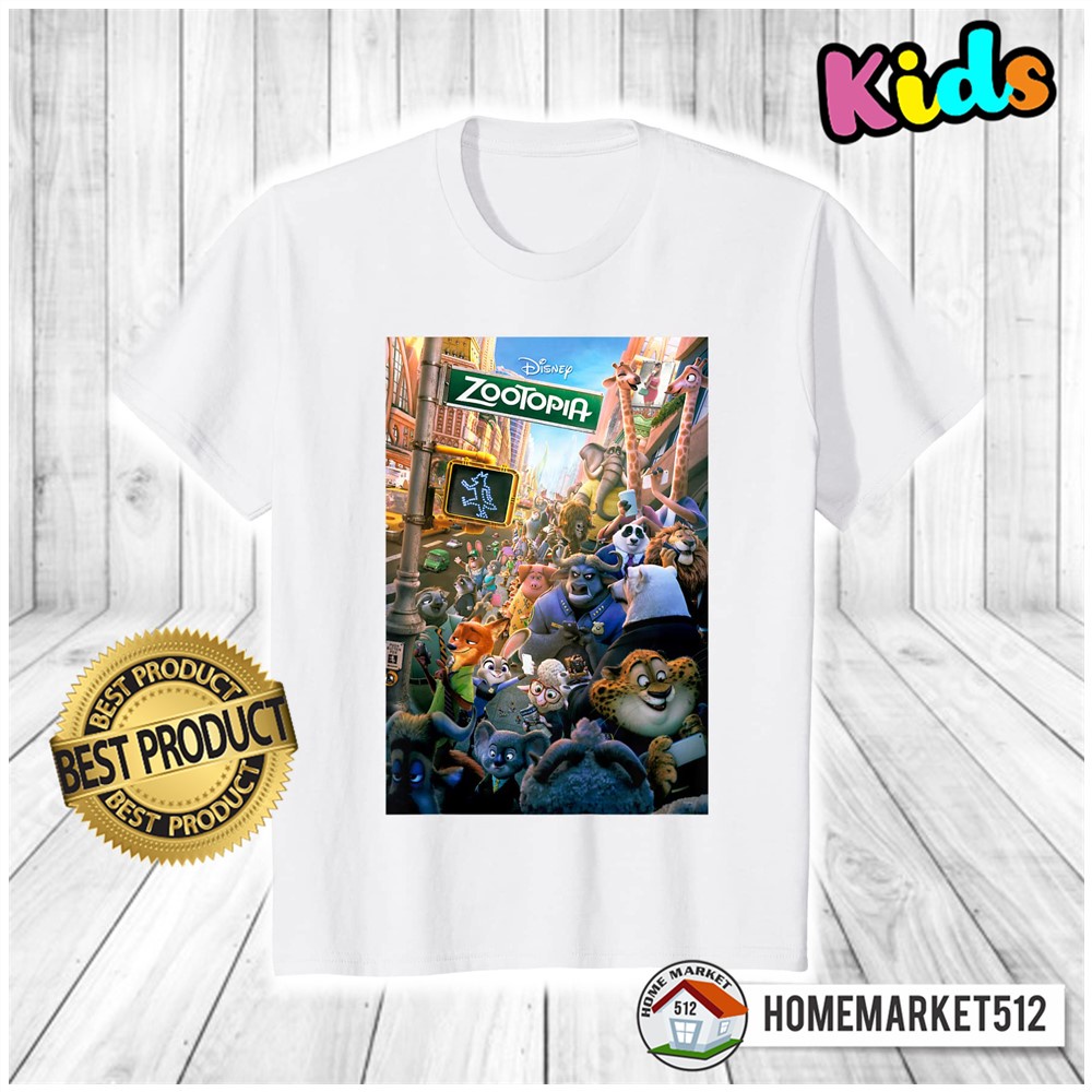 Kaos Anak Zootopia Poster T-Shirt Kaos Anak Laki-laki Dan Perempuan Premium SABLON ANTI RONTOK | HOMEMARKET512-0