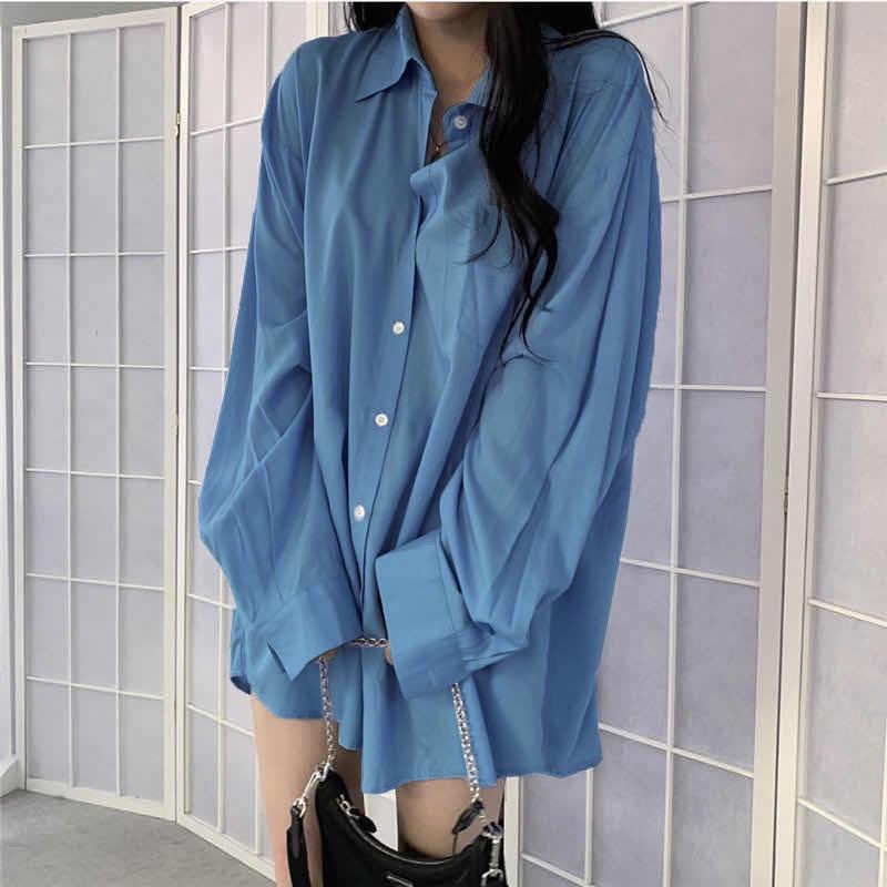 jaket korean style wanita korean style multicolor shirt long sleeve bf style loose mid-length thin s