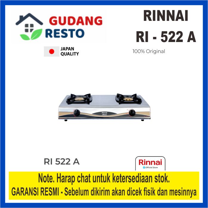 RINNAI RI 522 A KOMPOR GAS / LPG / ELPIJI 2 TUNGKU / MATA RI522 522A SNI BERGARANSI RESMI