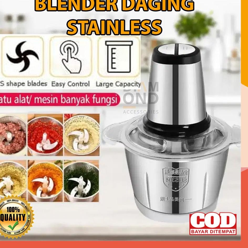 Kejar Kejutan BLENDER DAGING STAINLESS / BLENDER DAGING ELEKTRIK STAINLESS MULTIFUNGSI 2L / CHOPPER BLENDER PENGGILING DAGING STAINLESS / FOOD CHOPPER PROCESSOR STAINLESS / MEAT GRINDER STAINLESS