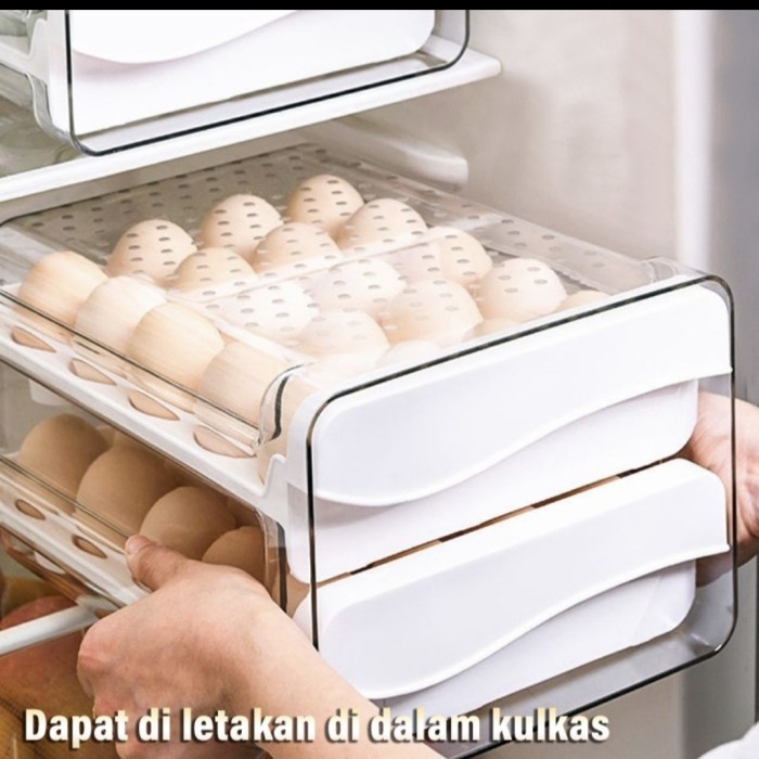 CC85 Tempat Penyimpanan Rak Telur PREMIUM Telor 2 Tingkat Egg Box GHM