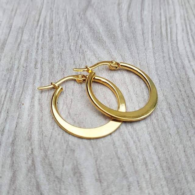 Grosir (SSC) Anting Titanium Tindik Bulat Pipih Emas Premium Termurah