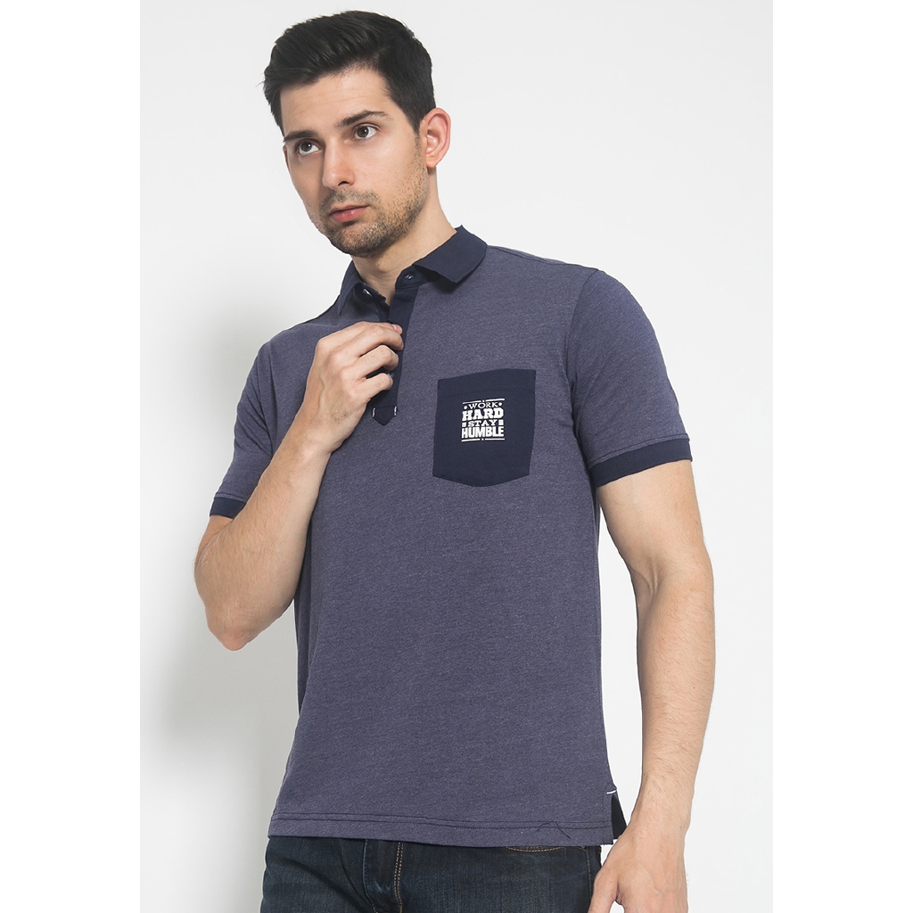 Johnwin - Kaos Casual - Kaos Polo - Kaos Pria - Sablon Kantong - Ungu - Slim Fit - ATS.625.M385.01.C