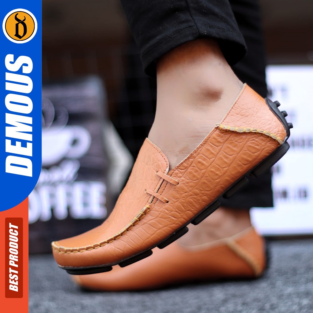 DEMOUS Friza - Sepatu Slip On Pria Casual Kerja Kulit Asli