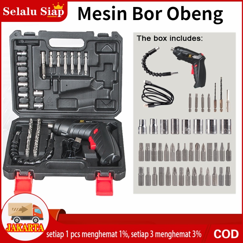 48PCS/SET Cordless Screwdriver 4.2 V Mesin Bor Obeng Cordless Screwdriver Toolkit Set Lengkap Baterai 4.2V Charger