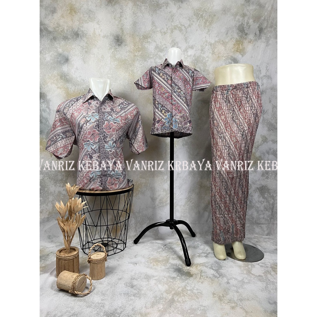 Vanriz Kebaya-Kemeja Batik Lengan Pendek Couple Anak Dan Rok Plisket