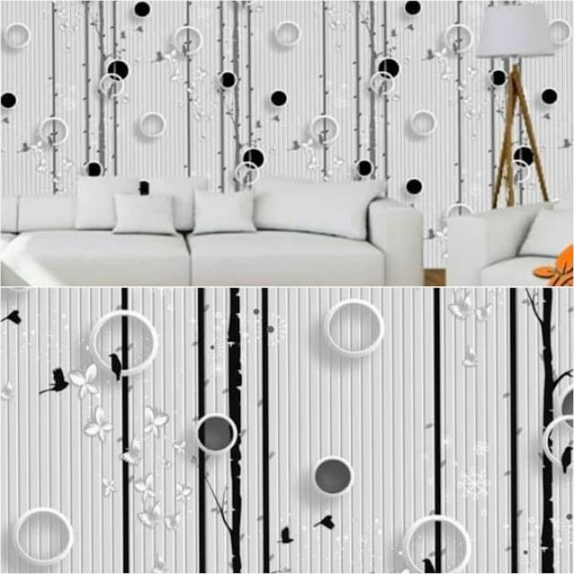 MARKASSHOP66--WALLPAPER DINDING POLKADOT POHON RANTING HITAM