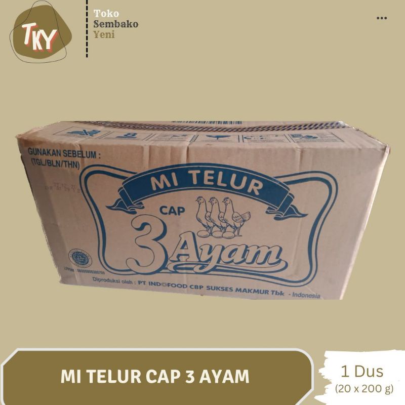 

Mi Telur Cap 3 Ayam 200 gr 1 karton isi 20 bungkus