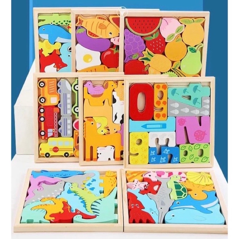 wooden chunky puzzle balok kayu mainan edukasi