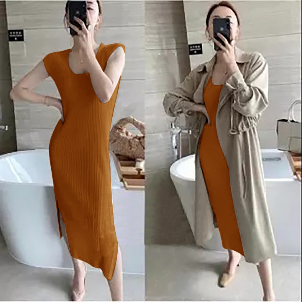 WSE390 - Dress Rajut Molly L-XL LD 100-120 CM Dress Rajut Wanita Lengan Pendek Maxi PREMIUM QUALITY