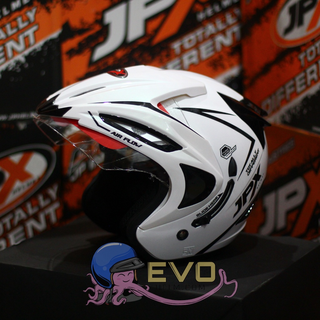 HELM JPX HALFFACE_JPX SUPREME - PEARL WHITE / BLACK ( ONGKIR 2KG) JPX HALFFACE JPX SUPREME