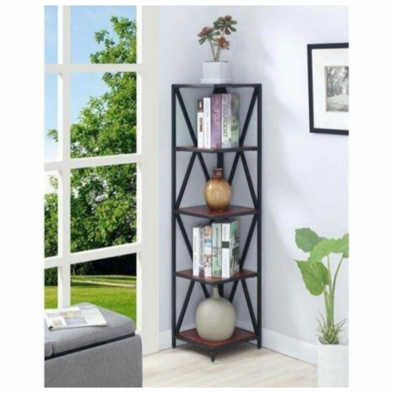 Rak Besi Sudut Minimalis-Rak Buku-Rak Sudut 5 Susun Alas 25cmx25cm,Hitam