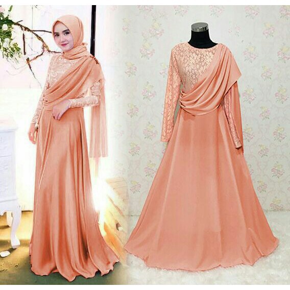 Setelan Baju Gamis Muslim Pesta Remaja Modern Gamis Brokat India Aina Salem Ams