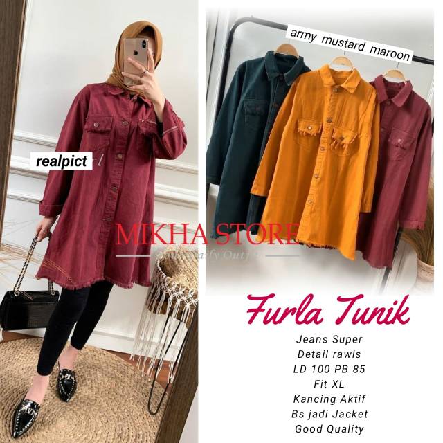 Furla tunik/tunik jaket/tunik cewek/tunik furla/furla jaket tunik/atasan tunik/furla atasan/jeans