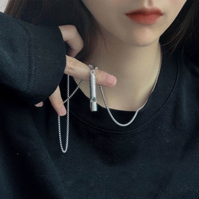 Kalung peluit pria wanita gaya fashion hip hop rantai panjang silver anti karat untuk couple pasangan sahabat best friend dan alat melatih anjing atau hewan lainnya