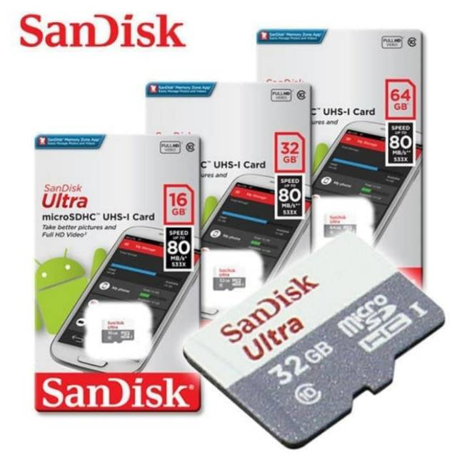 MMC MICRO SD SANDISK CLASS 10 SANDISK 32GB GARANSI RESMI ORIGINAL 100%