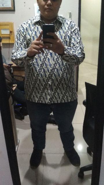 Risna Batik Krb Kawung Merah Kemeja Batik Pria Lengan Panjang Regular Fit M L Xl