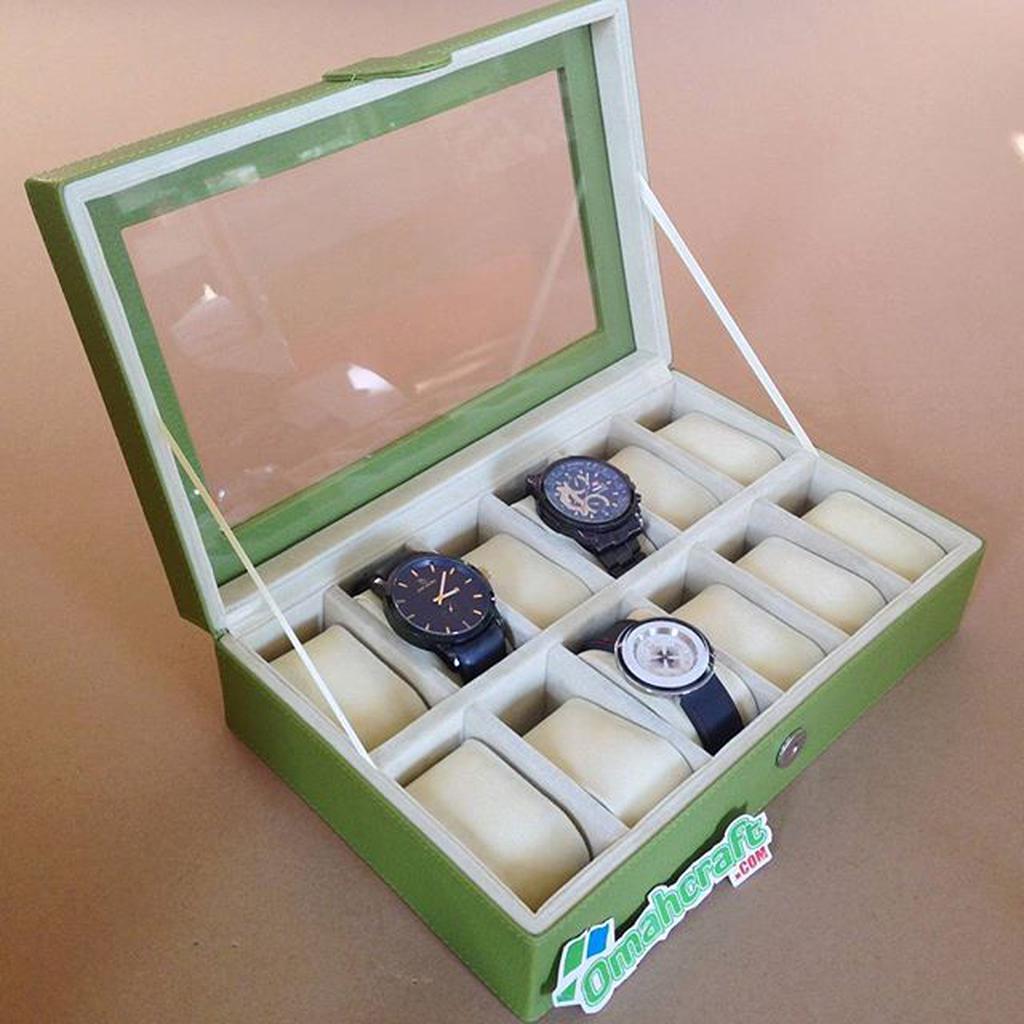 Tempat Jam Tangan isi 12 Warna HIJAU CREM  / Box Jam Tangan / Kotak Jam Tangan