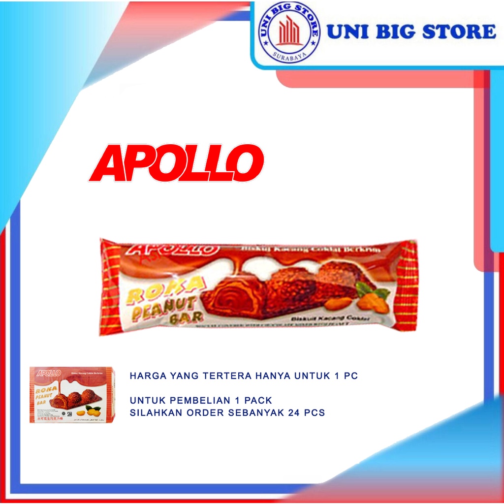 Apollo Roka Peanut Bar Wafer Salut Kacang Coklat 18 gr