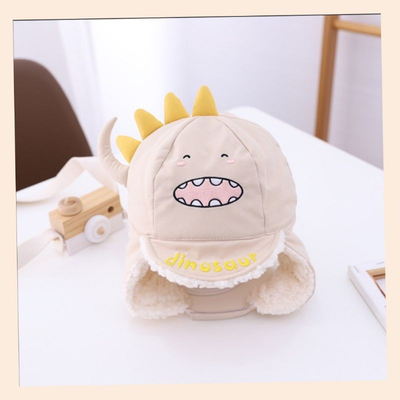Topi Dino Dinosaurus Import / Topi Hangat / Topi Anak Laki Laki Perempuan Topi Bayi | Fashion Anak Bayi Laki Laki | kocagdotid-Cream