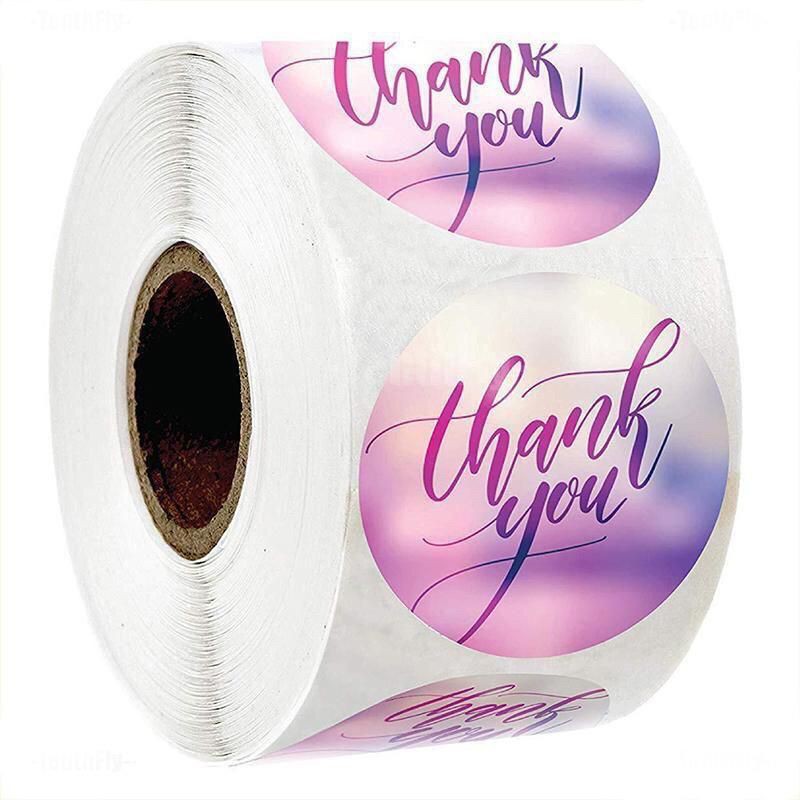 Stiker lebel motif bulat thank you / tempelan stiker tulisan thanks you isi 100 pcs-Purple