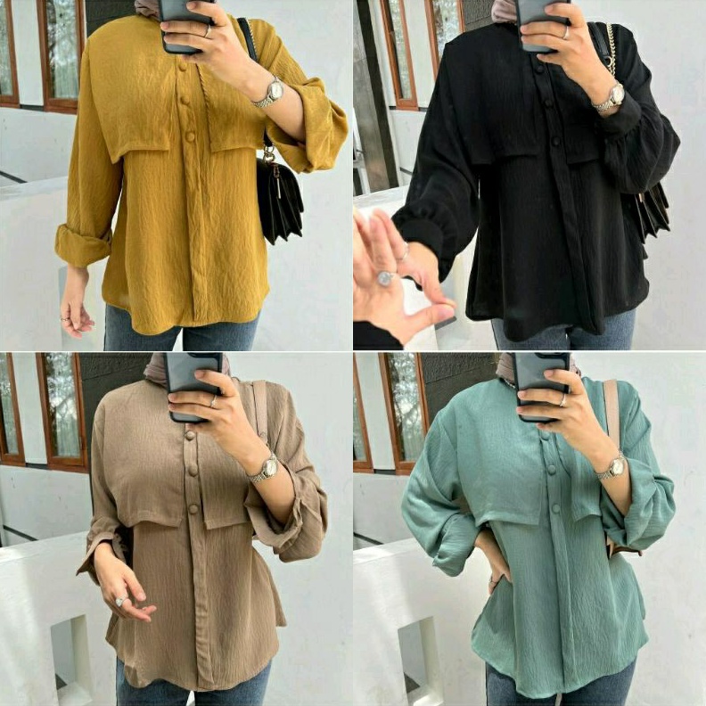 Nonia Blouse Daily Crinkle Airflow Premium Baju Atsan Wanita Busui Friendly Terbaru Kekinian Korean Style Kemeja Cewek Lucu