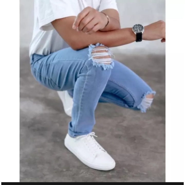 Celana Jeans Panjang Robek Pria Skinny Slimfit Street SoftJeans Sobek Lutut Ripped