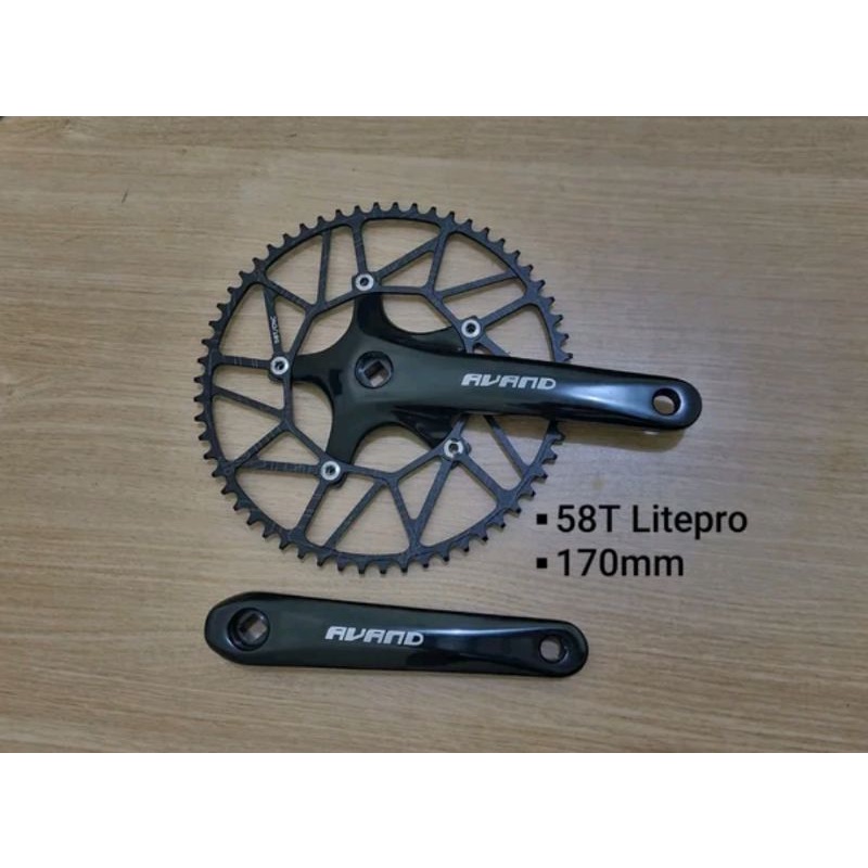 Crank Single 58 T Chain ring litepro Arm Black Hitam Chainring 58T Bisa Seli Sepeda lipat Fixie Fixed Gear komponen sepeda