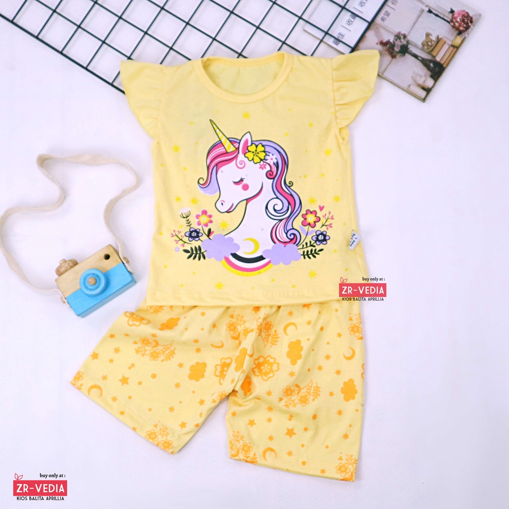 RUFFLE TEE Set Poo uk 0-7 Tahun / Setelan Karakter Import Bayi Anak Perempuan Baju Tidur Balita Baby