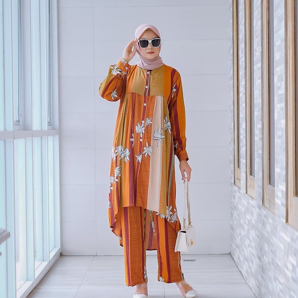 MANDA ONE SET WANITA / SETELAN RAYON DAILY ONE SET BAJU SETELAN PAJIMAS WANITA KEKINIAN-BAMBO LONG B